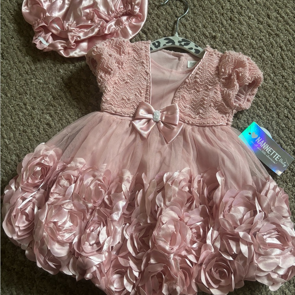 Pink Baby Dress with Floral Accents